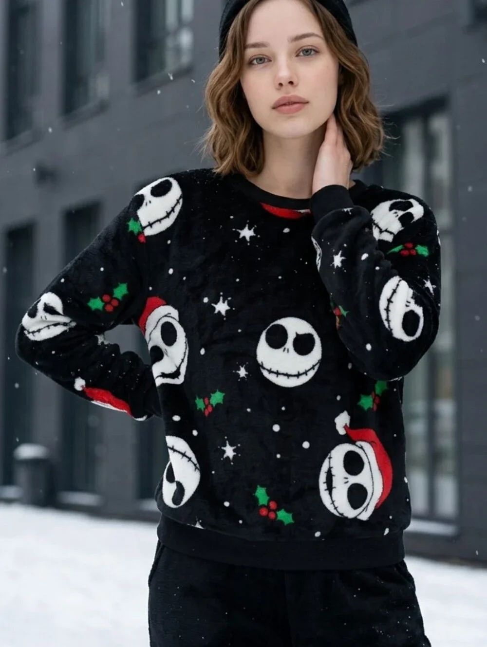 Disney The Nightmare Before Christmas Jack Skellington Fuzzy Holiday Sweatshirt